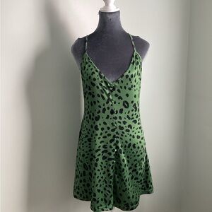 Green Leopard Print Mini Dress